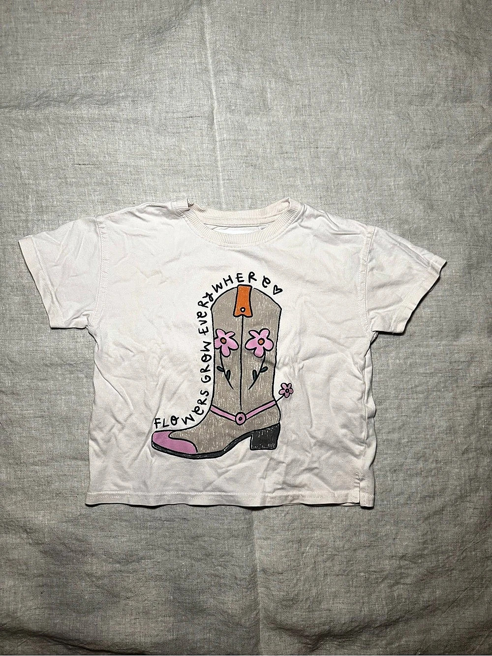 Zara Flowers Grow Everywhere Cowboy Boot T-Shirt Girls 4T
